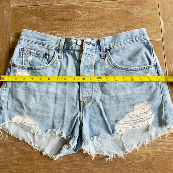 Levi's Light Blue Distressed Jean Shorts - Picture 2 of 5